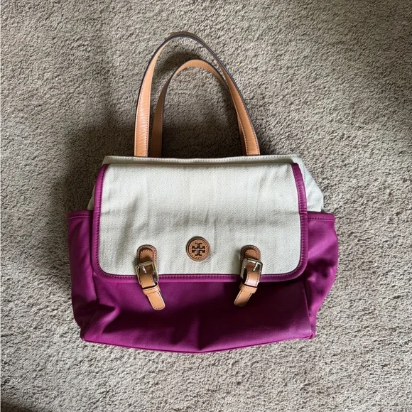 Authentic Tory Burch Fushia and Cream Pierson Mini Tote with Gold Hardware - Picture 1 of 11